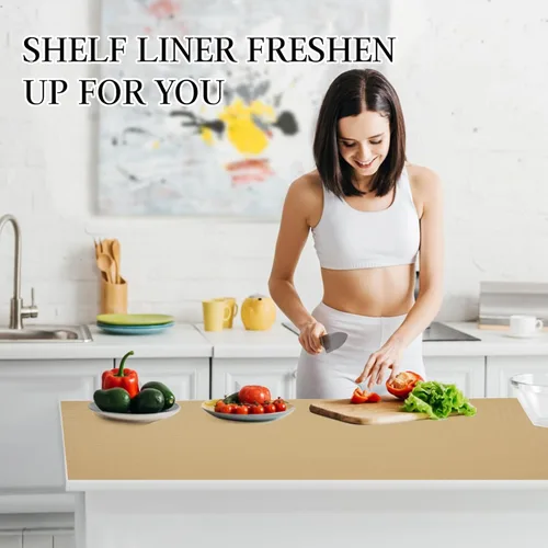 Miniatura 7 de Beautysaid Revestimiento de estante y cajón para armario de cocina, papel antideslizante no adhesivo, impermeable, lavable, grueso para tocador