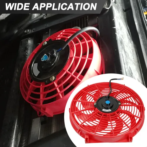 Miniatura 6 de JDMSPEED Nuevo ventilador universal delgado de 14" de empuje eléctrico para radiador, 12V, kit rojo
