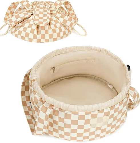 Miniatura 15 de Bolsa de maquillaje con cordón en forma de barril grande, bolsa de cosméticos, organizador de artículos de tocador para mujeres, A-Negro