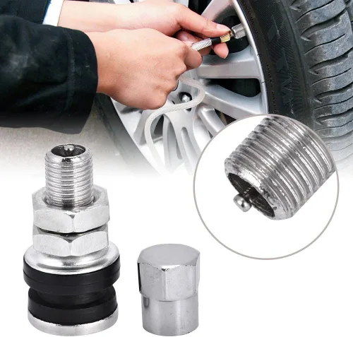 Miniatura 5 de 10Pack Metal Valve Stems TR161 Car Truck Bolt in Tire Tyre Valve Short Stems with Dust Cap Black for ATV Car Go-Kart Boat Trailer Motorcycle