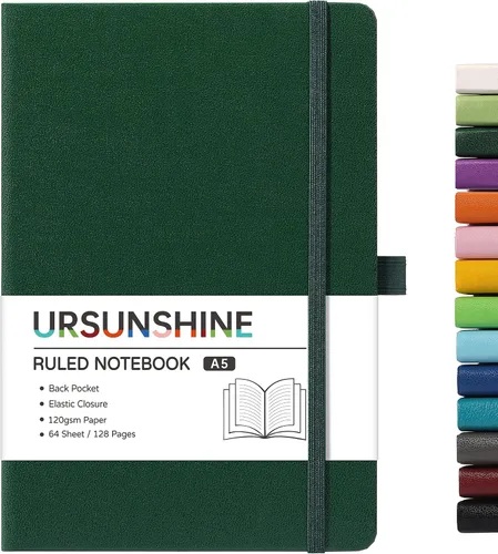 Miniatura 22 de Cuaderno punteado, diario, 5.3 x 8.26 pulgadas, tapa dura, prémium, papel grueso, doble espiral, bandas, cuero negro sintético, lazo para bolígrafo