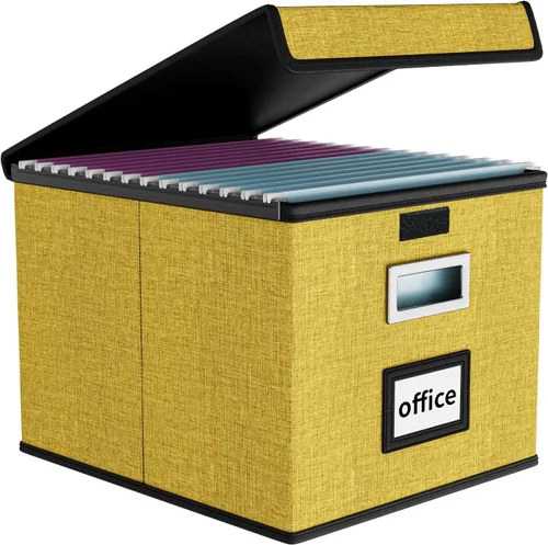 Miniatura 30 de Caja Organizadora de Archivos con Tapa, Caja Organizadora Plegable de Cuero Sintético para Carpetas Colgantes con Rieles de Plástico, Cajas (cuero)