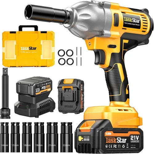 TaskStar Llave de impacto inalámbrica de 740 pies-libras (1000N.m) 3300RPM pistola de impacto de alto par de 1/2 pulgada, destornillador de impacto