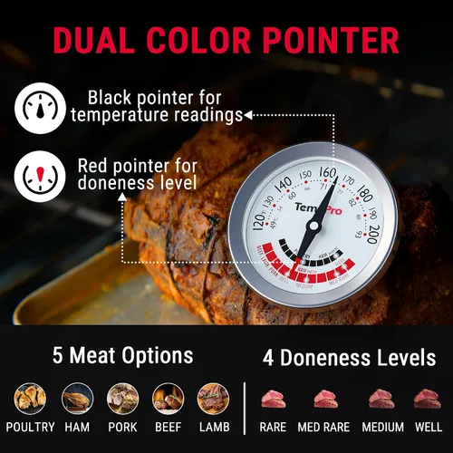 Miniatura 3 de ThermoPro APT200 2 Piezas Termómetro de Carne para Cocinar con Dial Extra Grande de 2 Pulgadas, Termómetro de Cocina de Dial Analógico con Sonda