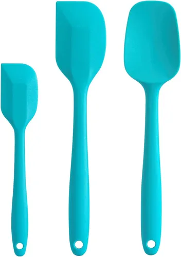 Juego de espátulas de silicona, espátula de goma, cuchara y espátulas para hornear resistentes al calor de 600 °F (azul azulado)