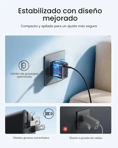 Miniatura 6 de Anker Cargador nano, salida ultrarrápida de 70 W, bloque de cargador USB C de 3 puertos, carga rápida, compacto y elegante, para iPhone serie 17/16
