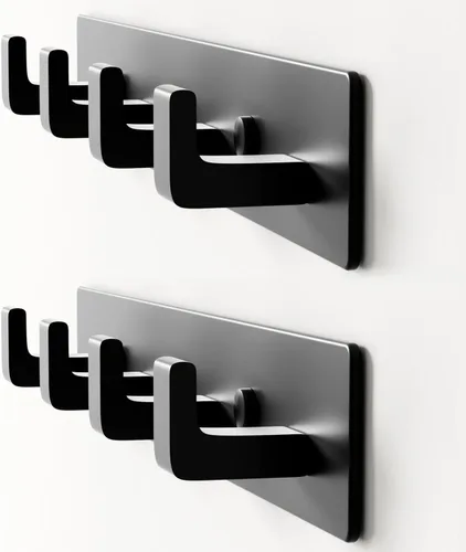 Miniatura 10 de GWAAZXGZ Perchero negro para montaje en pared, 12.5 pulgadas, moderno riel de gancho de metal con 4 ganchos en ángulo recto, organizador montado