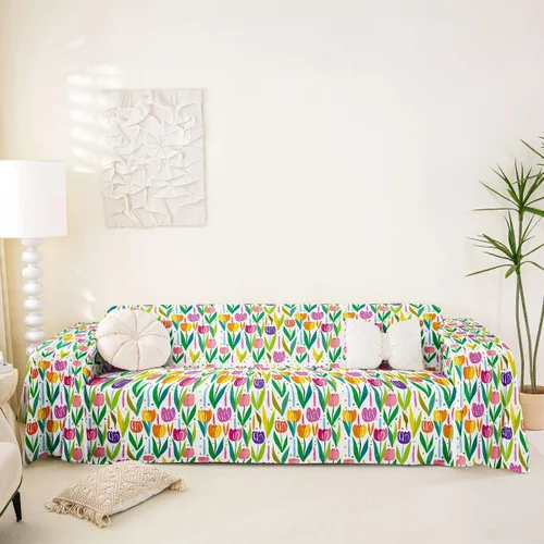 Miniatura 19 de Erosebridal Funda de sofá floral de 71 x 91 pulgadas, diseño de loto, antideslizante, acuarelas, diseño de hojas de flores azules, con pintura