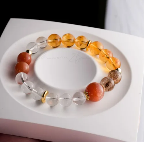 Miniatura 122 de Precious Gemstone Natural Crystal Healing Bracelet, Rutilated Quartz, Moonstone, Quartz Handmade Original Design Bracelet