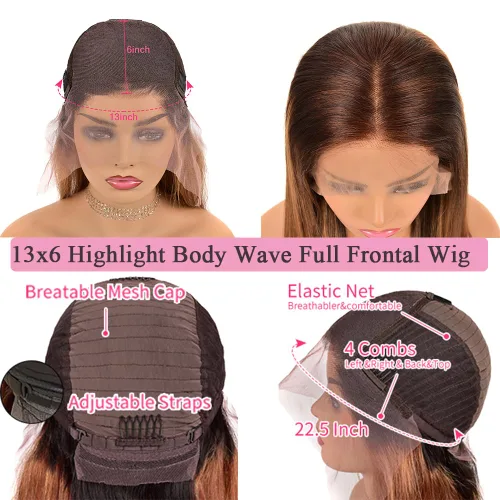 Miniatura 5 de Peluca Rubia Miel Cabello Humano Body Wave 13x6 Encaje Frontal Pelucas de Cabello Humano Para Mujeres Negras 22 Pulgadas