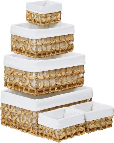 Miniatura 14 de Vagusicc Cesta de almacenamiento de mimbre, cesta de cuerda de papel tejida a mano, cesta rectangular pequeña para organizar, contenedor de Beige