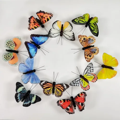Miniatura 3 de Juego de Adornos Artificiales de Plumas en 3D Mariposa para Fiesta, Juego de 12 Adornos de Color para Árbol de Navidad(C)