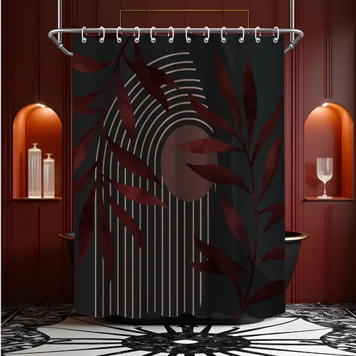 Miniatura 58 de Cortina de ducha bohemia en negro y gris, cortinas de ducha modernas de mediados de siglo negro y gris para baño, juego de tela impermeable