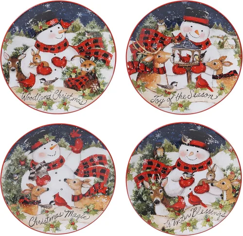 Miniatura 3 de Magic of Christmas Snowman - Juego de vajilla navideña de 16 piezas, servicio para 4, platos alegres de invierno, tazas y cuencos para comidas