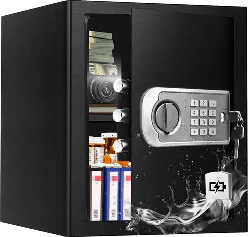 Caja de seguridad grande para el hogar – Armario resistente de 3.0 pies cúbicos con luz de movimiento y alarma doble, teclado digital y llave de