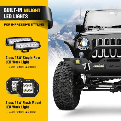 Miniatura 4 de Nilight - Parachoques delanteros compatibles con Jeep Wrangler JK/JKU de 2007, 2008, 2009, 2010, 2011, 2012, 2013, 2014, 2015, 2016, 2017 y 2018
