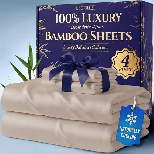 Miniatura 26 de DECOLURE 100% Viscosa derivada de bambú, juego de sábanas tamaño King de 4 piezas, lujosas sábanas naturalmente frescas, juego de cama ultra suave