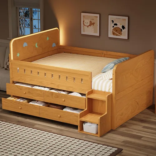 Miniatura 14 de Harper & Bright Designs Cama diván Full con cama nido, marco de cama nido de madera Full con barandas de seguridad, cama Full Montessori para Nuez