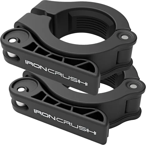 Iron Crush Pinzas olímpicas para barra – Abrazaderas de gimnasio ajustables y delgadas para máxima capacidad de peso – Cerraduras de barra de Negro