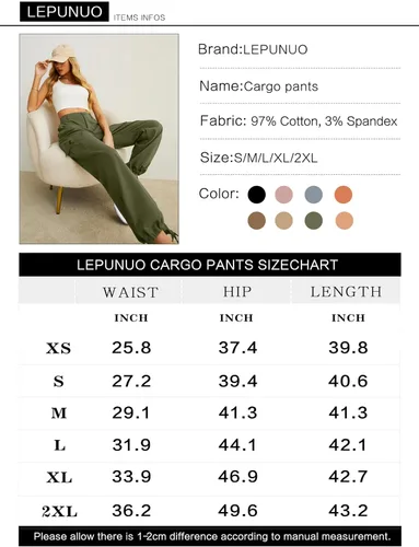 Miniatura 4 de Lepunuo Pantalones cargo de cintura alta para mujer, pantalones de viaje Y2K Streetwear holgados elásticos con 6 bolsillos con cordón en los tobillos