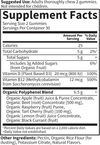 Miniatura 6 de Garden of Life - Gomitas orgánicas de remolacha con vitamina D y B12, gomitas de raíz de remolacha para la salud del corazón, energía, después