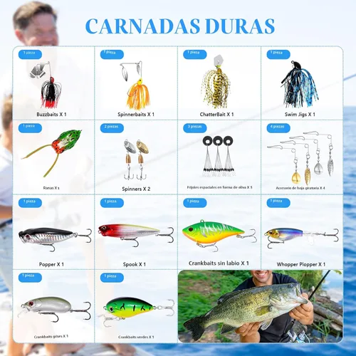 Miniatura 3 de FONMANG Kit de Señuelos de Pesca de 322 Piezas - Buzz Bait/Señuelos Spinner/Jig/Rana, Caja de Aparejos de Pesca con Aparejos Incluidos, Cebo