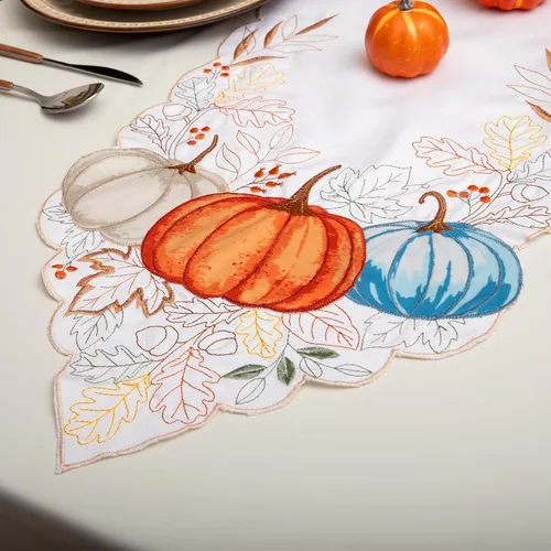 Miniatura 4 de Camino de mesa de otoño, 13 x 72 pulgadas, calabazas bordadas, hojas, camino de mesa de otoño, Acción de Gracias, decoración de mesa para cocina