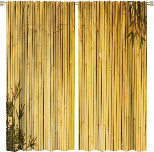 Miniatura 13 de Cortinas con estampado de bambú, tallos y hojas de bambú, temática oriental natural, oscurecimiento de habitación, ventana, ventana, cortina