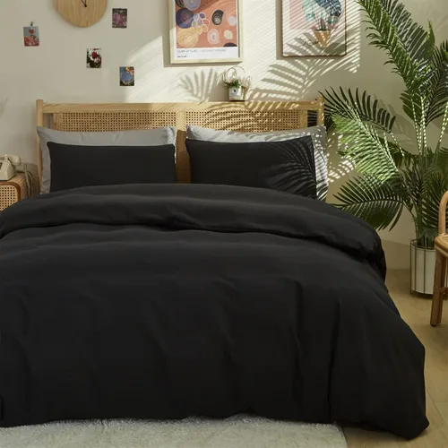 Miniatura 2 de Pureant Edredón Negro King Juego de Ropa de Cama de Color Sólido Edredón Negro Puro Tamaño King para Mujeres y Hombres Juego de Edredón Suave