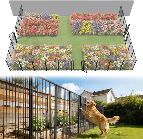 Miniatura 48 de FXW - Valla de jardín metálica y resistente para exteriores, barrera para perros y conejos, fácil instalación, negro, 24 pulgadas de alto x 11.1