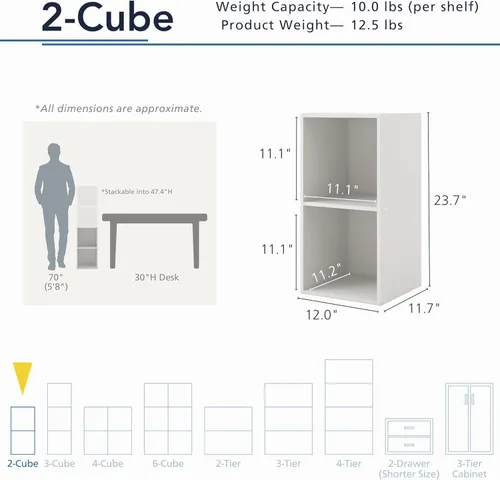 Miniatura 3 de Homes: Inside + Out Apexa - Estantería organizadora de almacenamiento de 2 cubos, estantería apilable de madera para cubos para organización