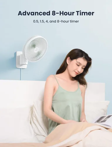 Miniatura 3 de Ventilador oscilante silencioso de pared de 8.5 pulgadas con control remoto y temporizador, 4 velocidades ajustables para baños pequeños, Marco