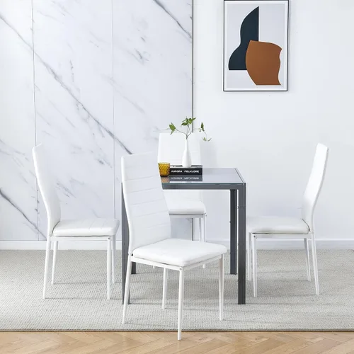 Miniatura 2 de Juego de 4 mesas de comedor y sillas de comedor de cristal negro de 5 piezas, moderna mesa cuadrada de cocina pequeña y 4 sillas de comedor que