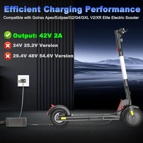 Miniatura 4 de Cargador de scooter de 42V 2A compatible con Gotrax GXL V2, G2, G3, G4, Apex, Eclipse, Rival, XR Elite, Tour XP, fuente de alimentación eléctrica