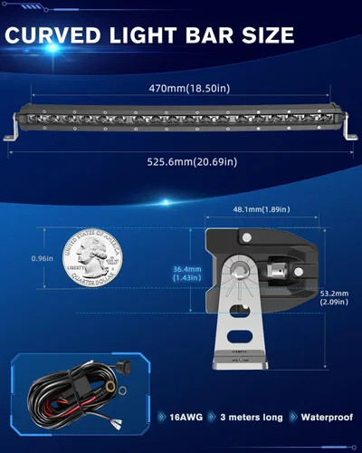 Miniatura 6 de CO LIGHT - Barra de luz LED curvada de 20 pulgadas de una fila Lente de proyector 6D Combo de haz puntual y amplio Luz de conducción delgada