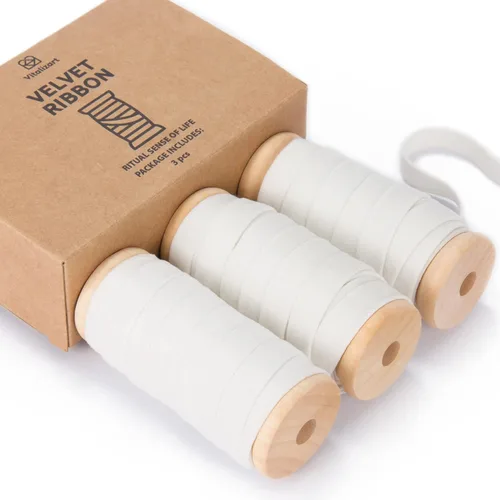 Miniatura 22 de Vitalizart Juego de cintas de terciopelo color camello de 3/8 pulgadas x 15 yardas, carrete de madera, ribete de tela, 3 rollos x 5 yardas
