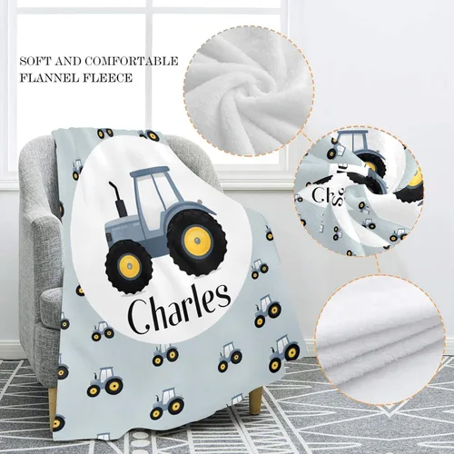 Miniatura 5 de Manta personalizada con patrón de tractores con nombre, manta de forro polar suave para hombres y mujeres, regalo de cumpleaños, boda, 50 x 60