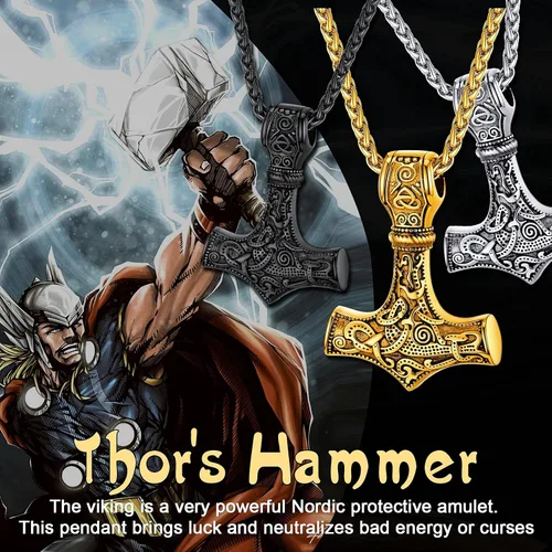 Miniatura 2 de U7 Collares de nudo celta, joyería vikinga nórdica de acero inoxidable, martillo de Thor, runas, triqueta mágica, nudo trinitario, colgante de cruz