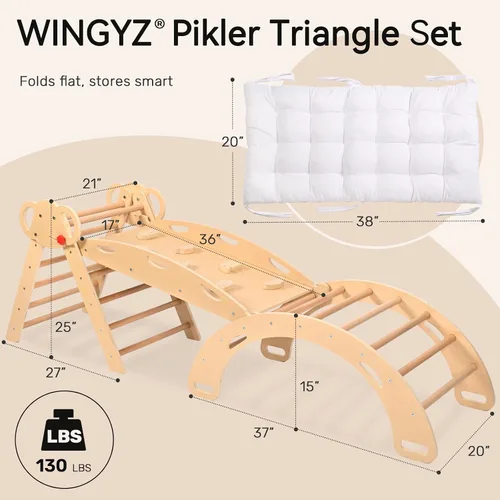 Miniatura 2 de wingyz Pikler - Juego de escalada triangular con cojín, plegable, 8 en 1, gimnasios de la jungla para niños pequeños de 1 a 3, parque infantil Teca