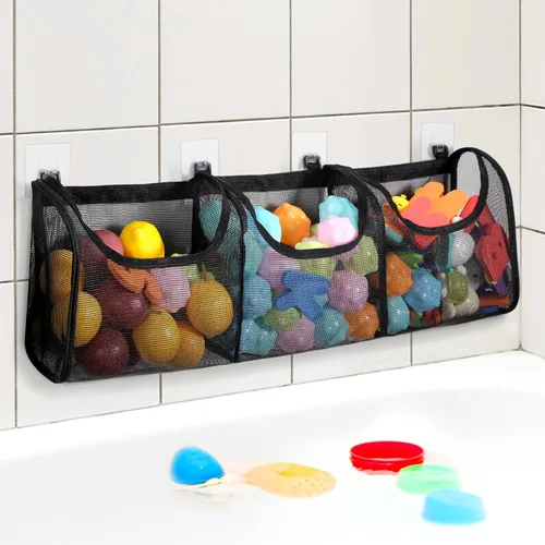 Goowin Almacenamiento de juguetes de baño, soporte para juguetes de baño, organizador de juguetes de baño con aberturas grandes de 3 compartimentos,