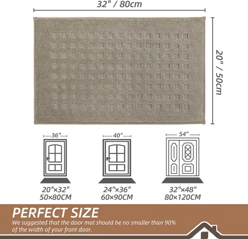 Miniatura 2 de BEQHAUSE Tapetes para puerta de 20 x 32 pulgadas, tapete antideslizante de punto gofre, de perfil bajo, resistente a la suciedad y absorbente, Beige