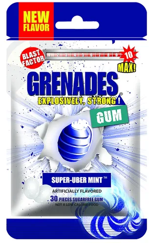 Miniatura 3 de Grenades Goma de mascar – Bolsa de 30 unidades – Goma de mascar de menta fuerte (Peppermint Bang) – Máximo Aliento Fresco y Serio Poder