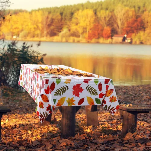 Miniatura 5 de Irenare Mantel de otoño de Acción de Gracias, 3 piezas, plástico, hojas de otoño, rectangular, para otoño, cosecha, para Acción de Gracias, otoño