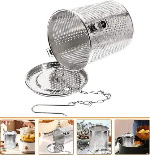 Miniatura 7 de Hemoton Cesta de sopa de condimentos de acero inoxidable de 6.29 x 5.51 x 5.51 pulgadas, colador de especias de malla fina con cadena larga