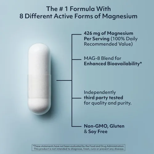 Miniatura 2 de Complejo de magnesio 8 en 1 para mujeres y hombres 426 mg 180 cápsulas veganas Mezcla MAG-8: citrato, bisglicinato, malato y más Suplemento