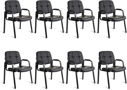 Miniatura 23 de CLATINA Silla de recepción de oficina con reposabrazos acolchado de cuero regenerado, silla ergonómica para sala de espera, vestíbulo, reunión, Negro