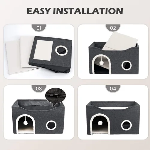 Miniatura 8 de Heeyoo - Casa para gatos de interior, cueva grande con cama para gatos con bola esponjosa y almohadilla para arañar, casas y condominios plegables
