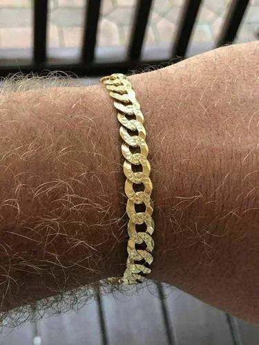 Miniatura 3 de Men's Cuban Link Bracelet 14k Gold Over Solid 925 Sterling Silver Bracelet - 8.5" 8mm - Diamond Cut Pave
