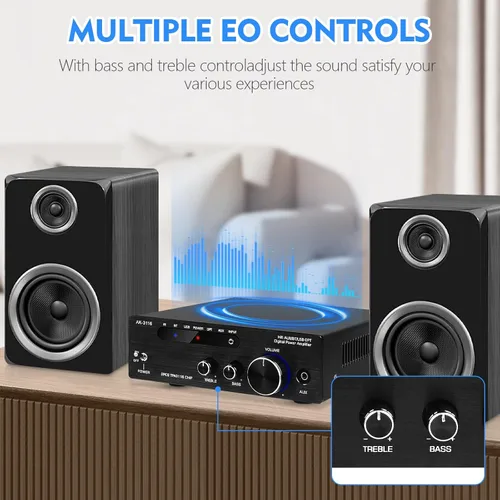 Miniatura 5 de Amplificador de audio para el hogar, receptor estéreo Bluetooth 5.0 amplificador de potencia 100 W x2 inalámbrico HiFi estéreo clase D digital 2