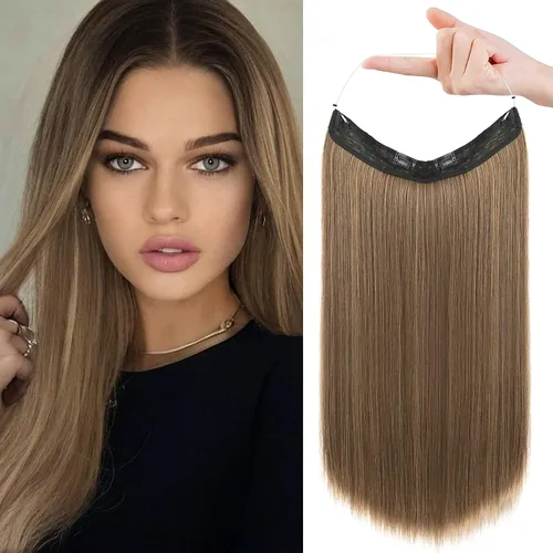 Miniatura 49 de REECHO - Extensiones de cabello con alambre invisible y con cintillo transparente, tamaño ajustable, clips seguros extraíbles, cabello lacio, diseño